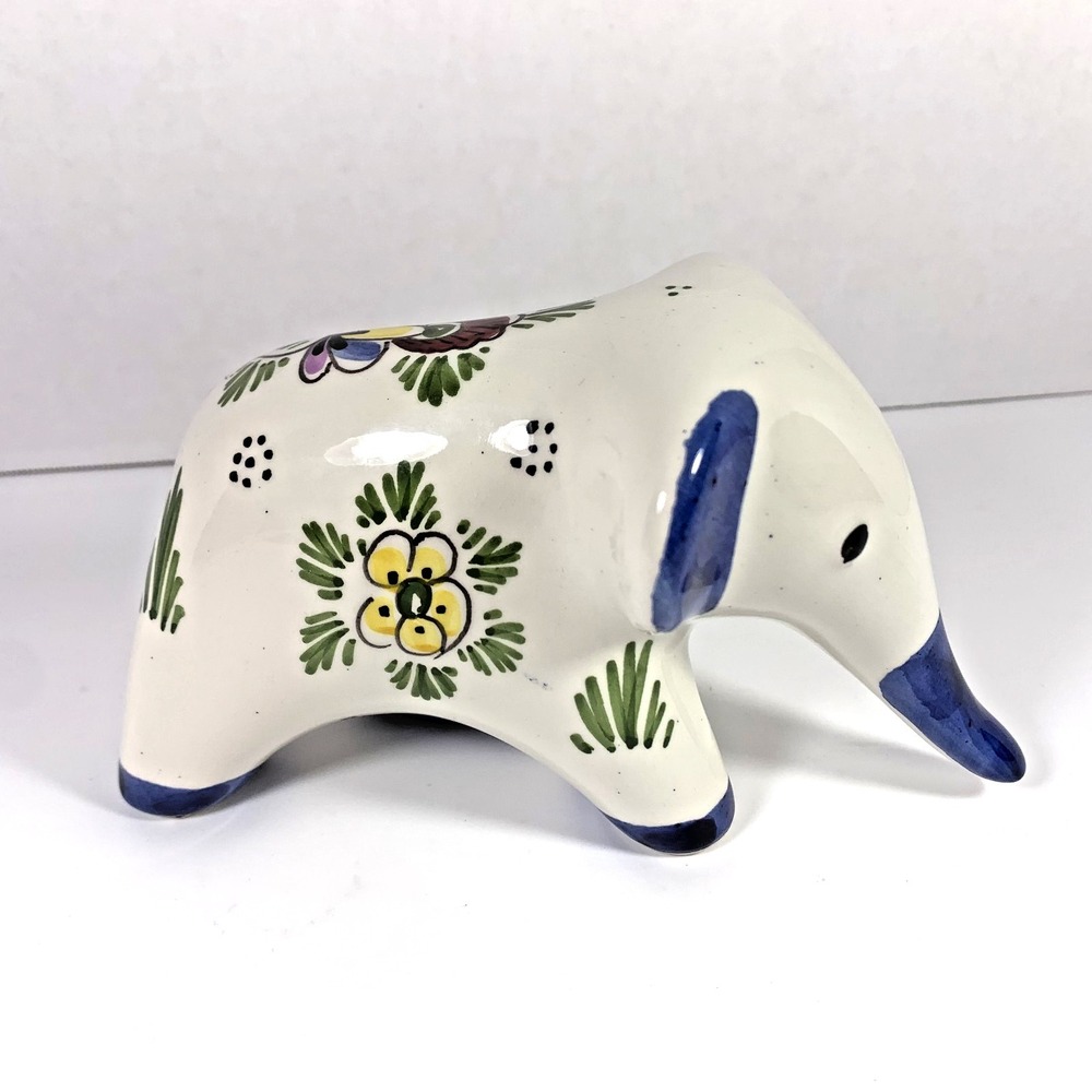 Vintage Delft‎ Elephant Figurine: Hand-Painted Dutch Polychrome Delftware